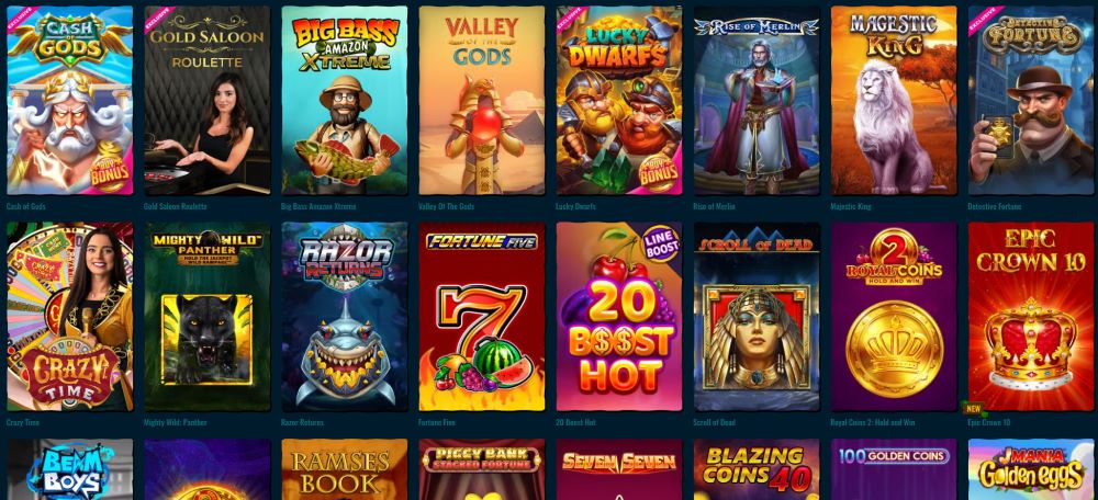 Výběr slotů v Spinanga Casino zobrazující různé herní tituly